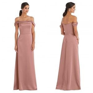 DESSY BRIDESMAIDS Lux Charmeuse Off Shoulder Gown Desert Rose 0 Style 3079
